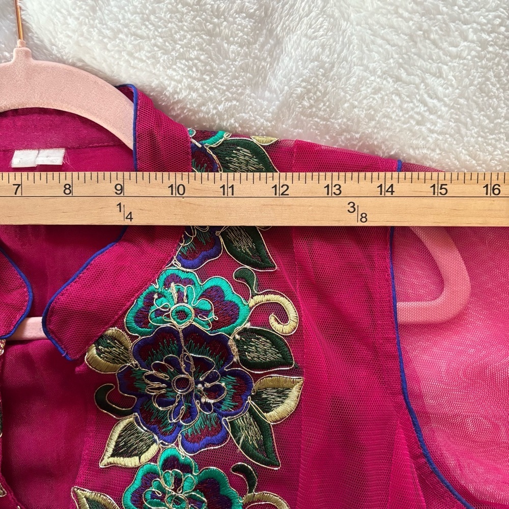 Magenta Embroidered Anarkali Gown Handmade Lined Tulle Outer Layer Indian Sz M - Picture 3 of 15